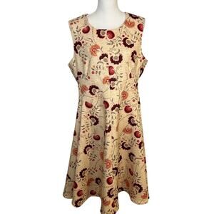 Calvin Klein scuba sleeveless crew neck midi beige red floral dress size 16